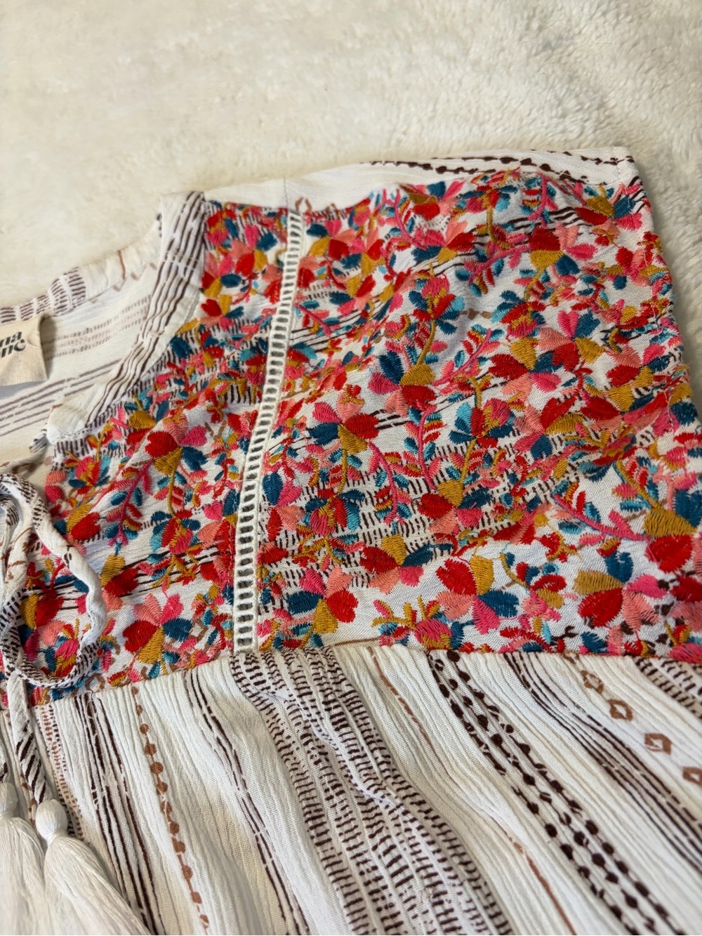 Savanna Jane Womens Top Katie Embroidered Multicolor Short Sleeve Boho - Picture 7 of 8
